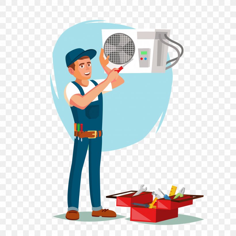 Illustration of a technician repairing an air conditioner